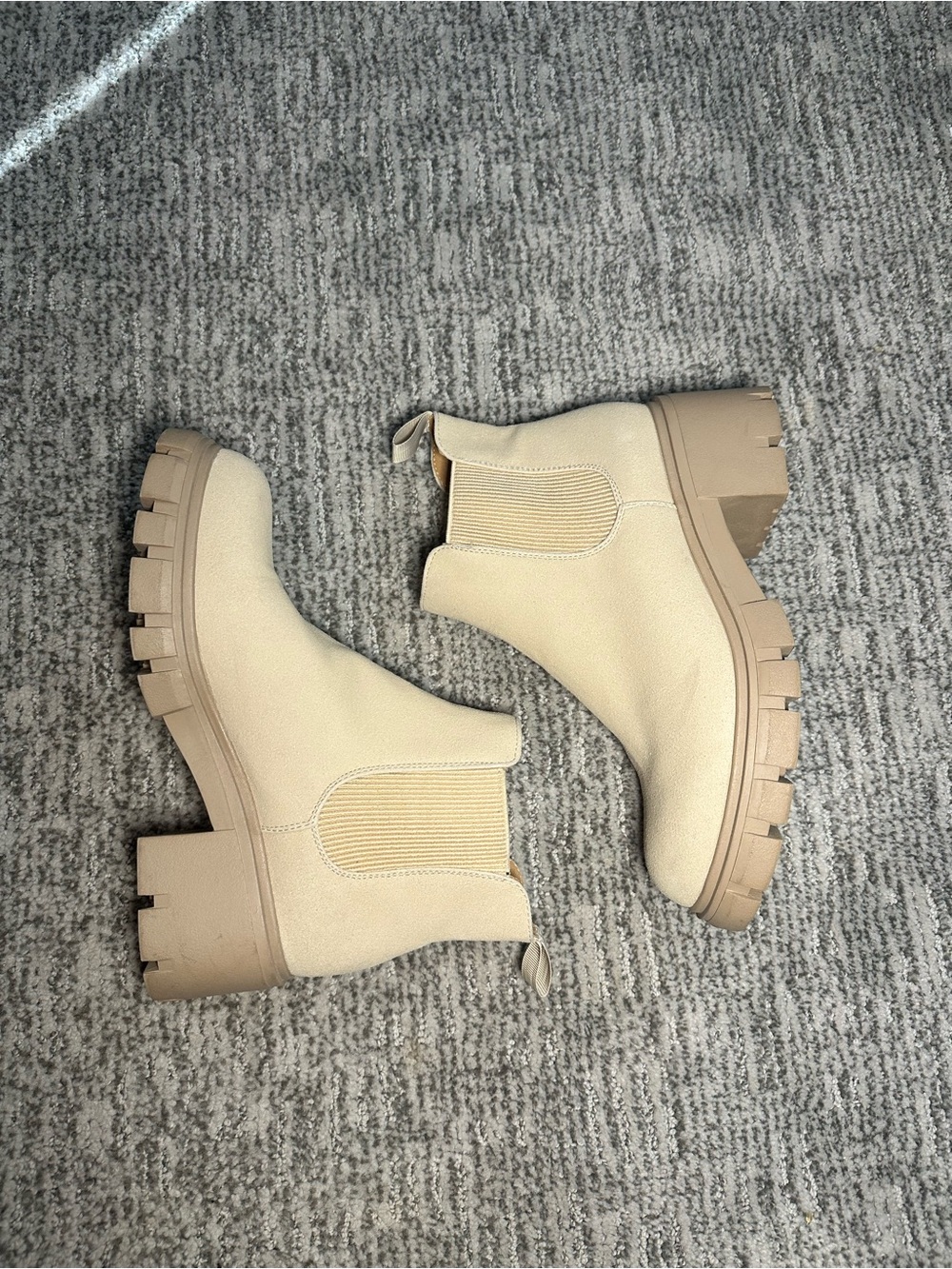 Beige Chunky Chelsea Ankle Boots for Women